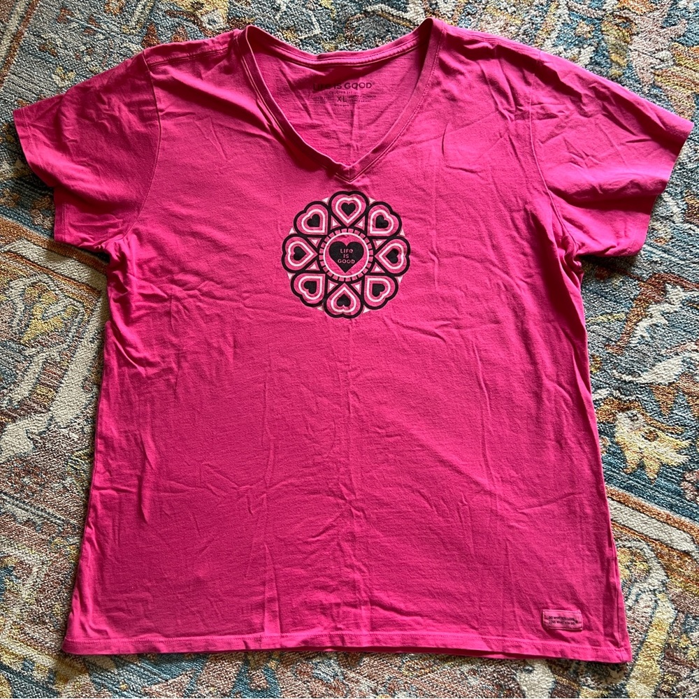 Hot Pink V-Neck Life is Good